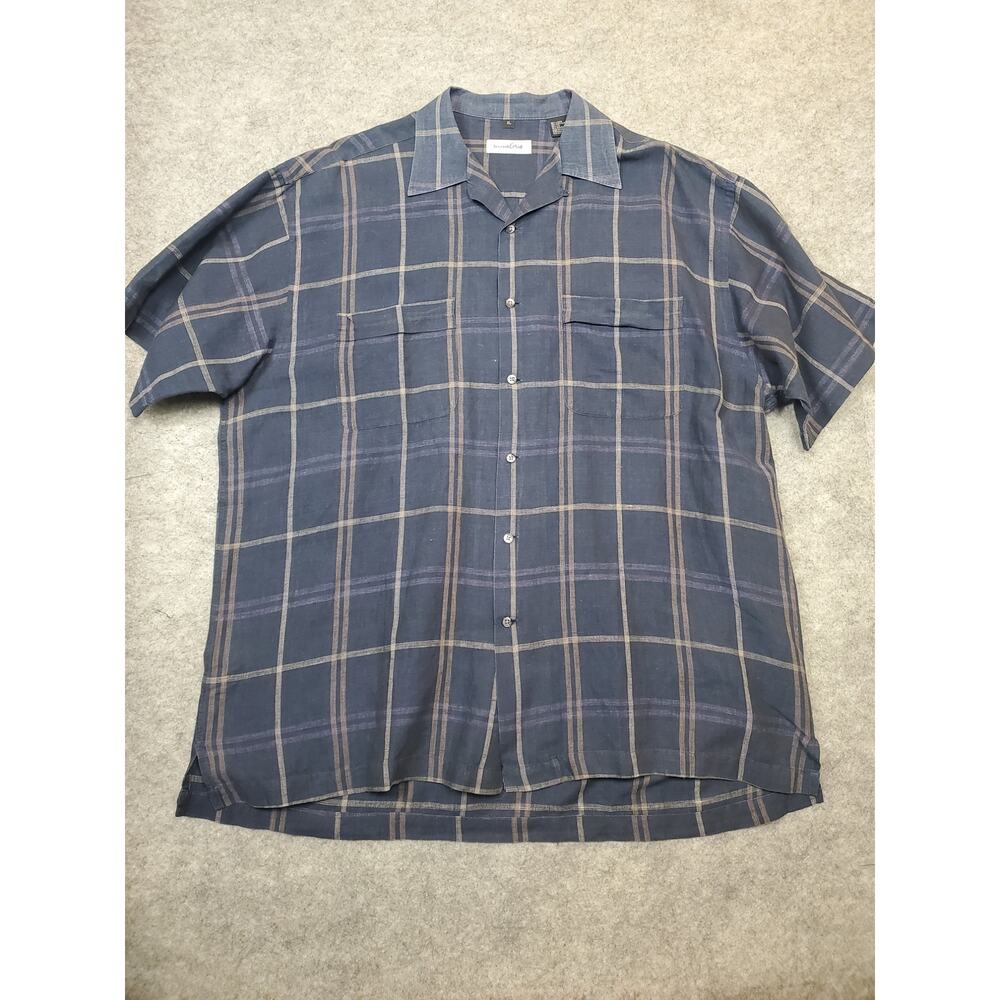 Men's XL Blue Linen/Cotton Short Sleeve Button Up Casual Shirt Beecroft & Bull